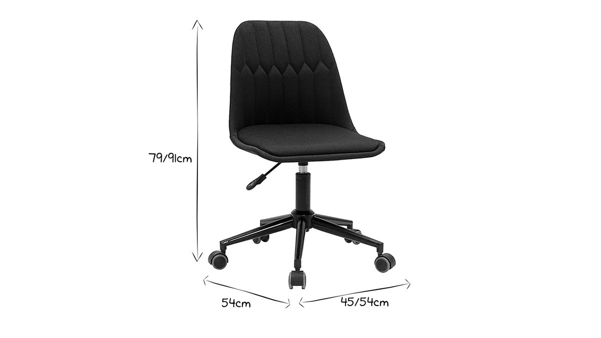 Chaise de bureau à roulettes design en tissu gris foncé et métal noir FUSE