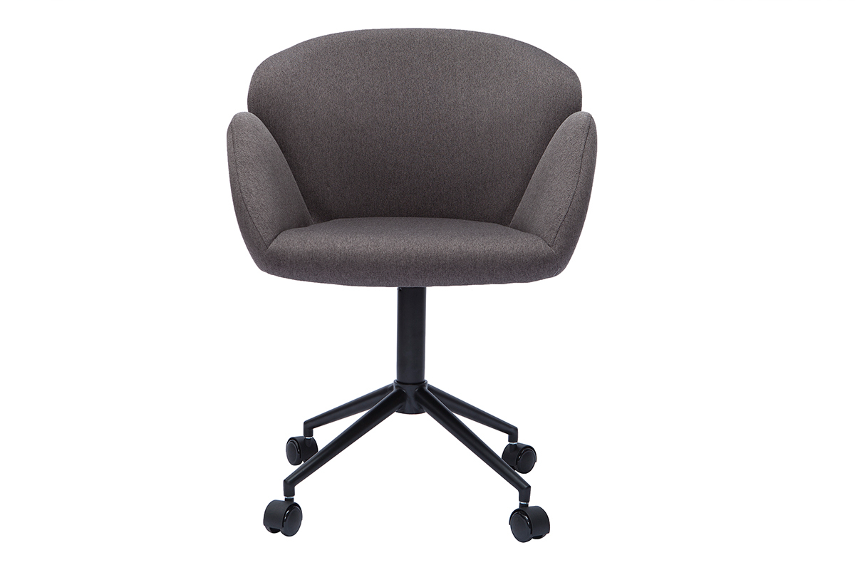 Chaise de bureau � roulettes design en tissu gris fonc� et m�tal noir RHAPSODY
