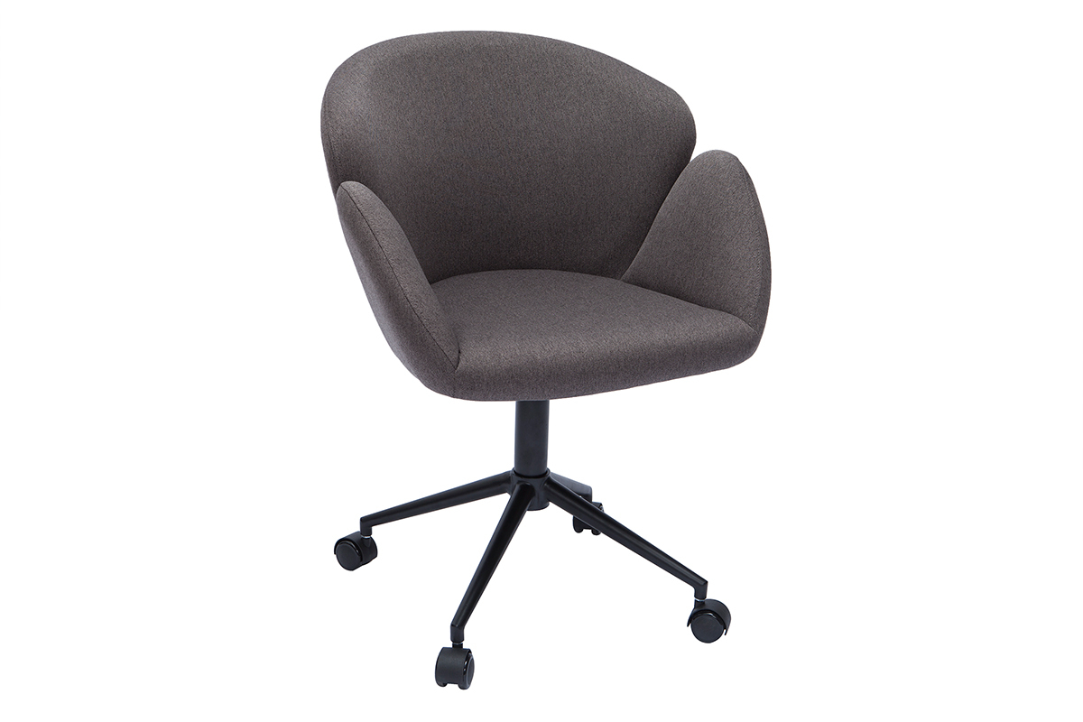 Chaise de bureau � roulettes design en tissu gris fonc� et m�tal noir RHAPSODY