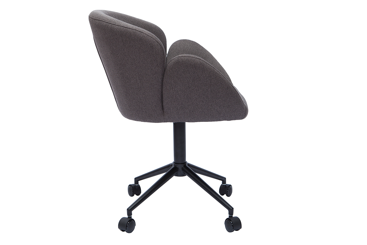 Chaise de bureau � roulettes design en tissu gris fonc� et m�tal noir RHAPSODY