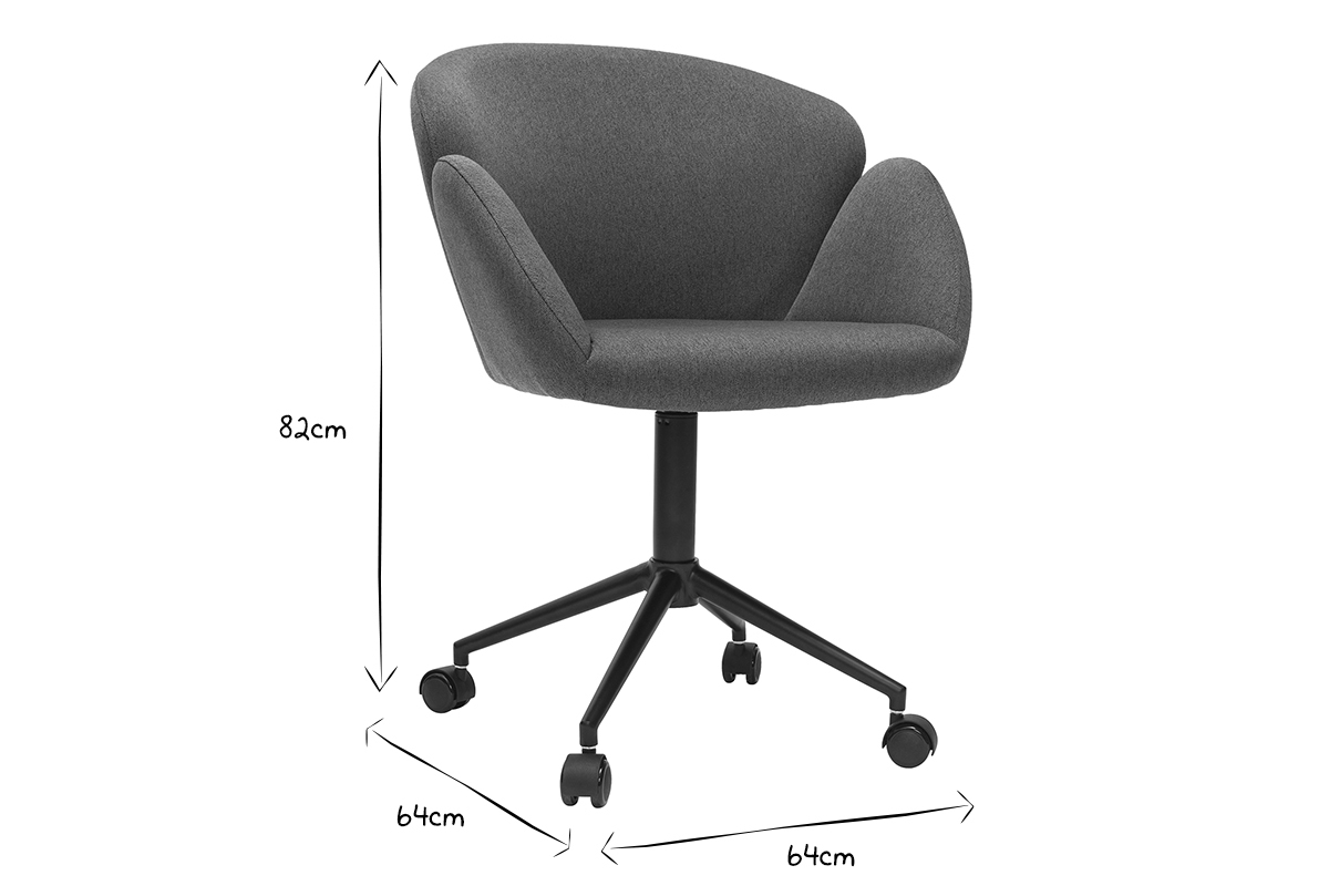 Chaise de bureau � roulettes design en tissu gris fonc� et m�tal noir RHAPSODY