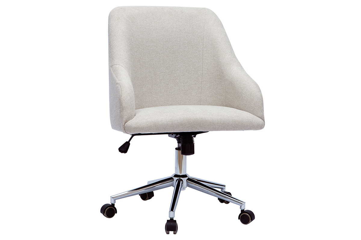 Chaise de bureau � roulettes design en tissu naturel et acier chrom� SCARLETT