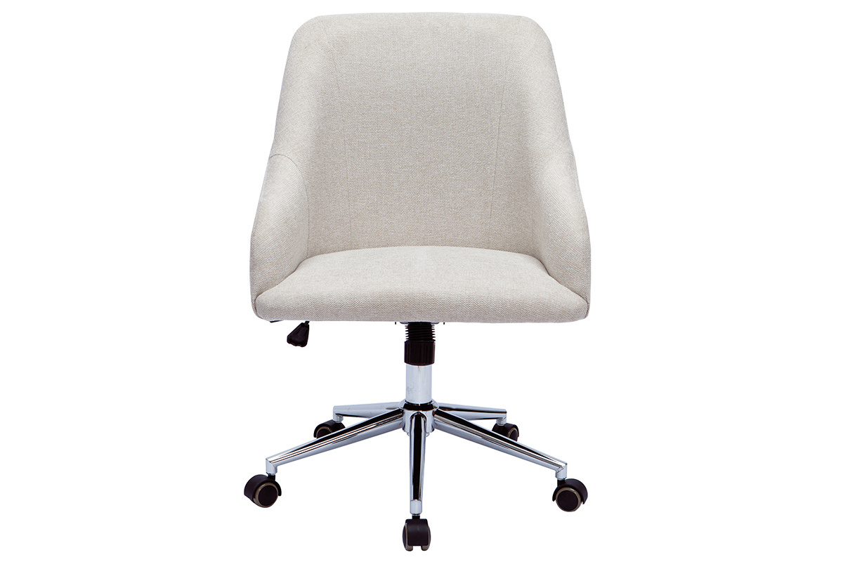 Chaise de bureau � roulettes design en tissu naturel et acier chrom� SCARLETT