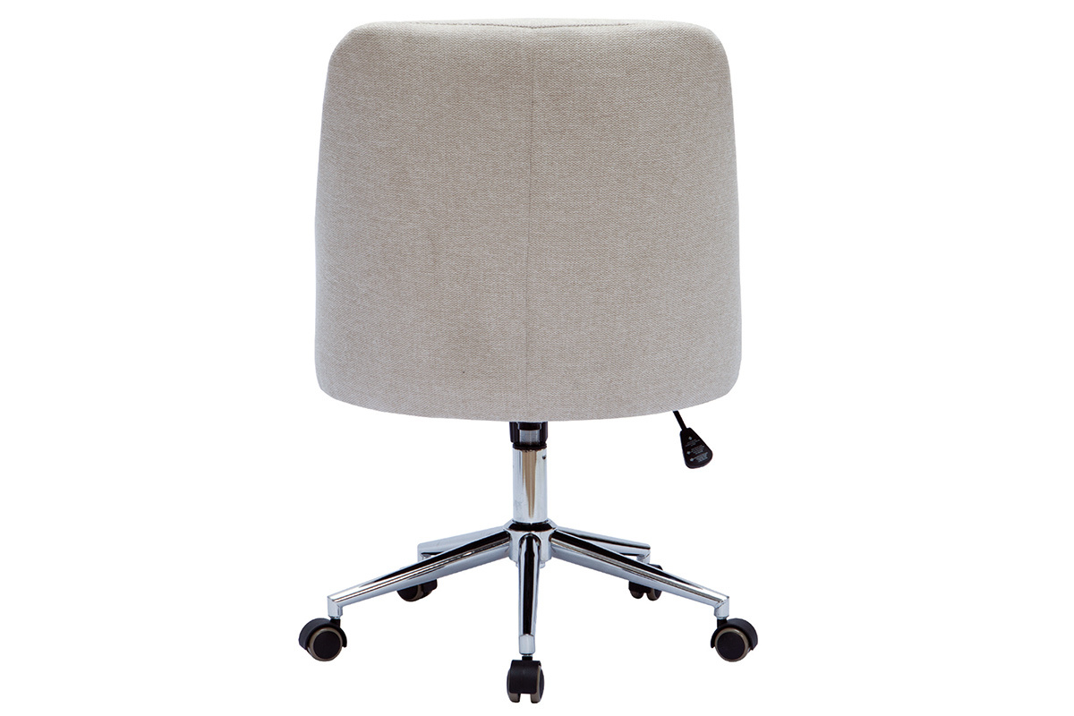 Chaise de bureau � roulettes design en tissu naturel et acier chrom� SCARLETT