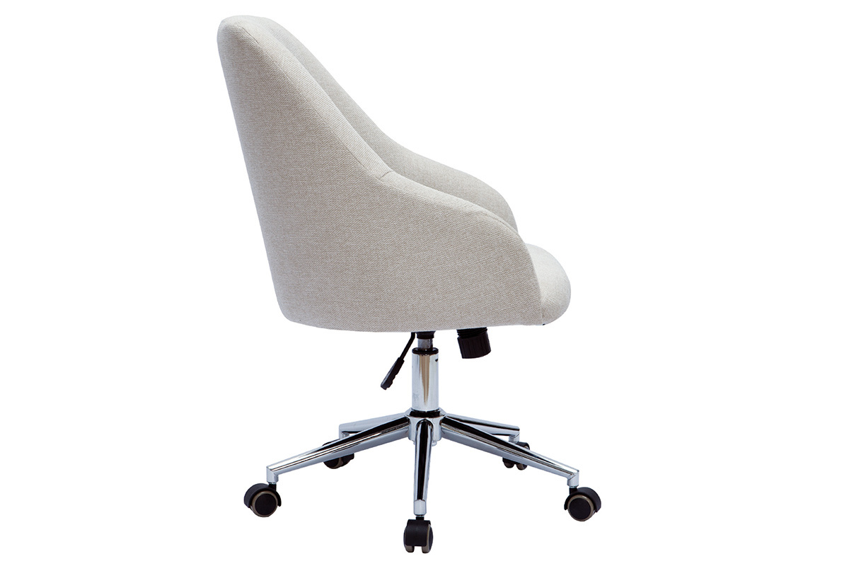 Chaise de bureau � roulettes design en tissu naturel et acier chrom� SCARLETT