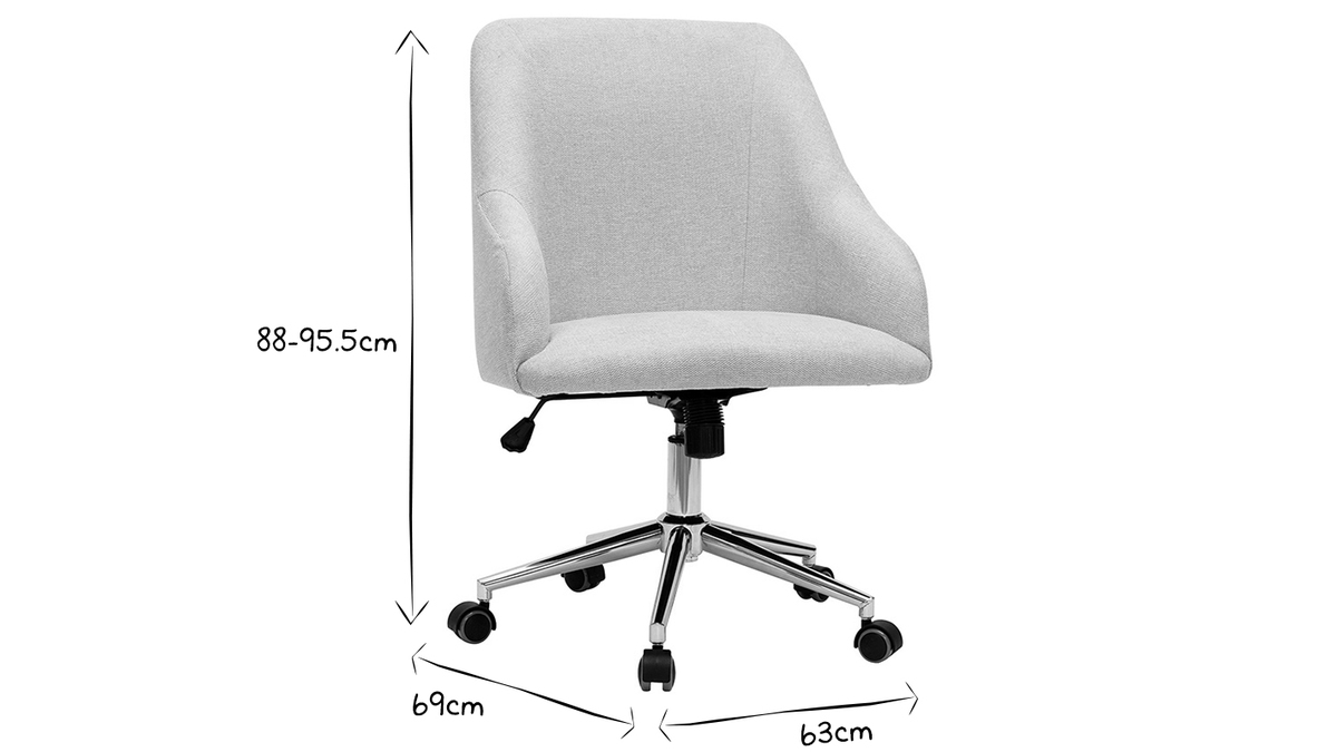 Chaise de bureau à roulettes design en tissu naturel et acier chromé SCARLETT