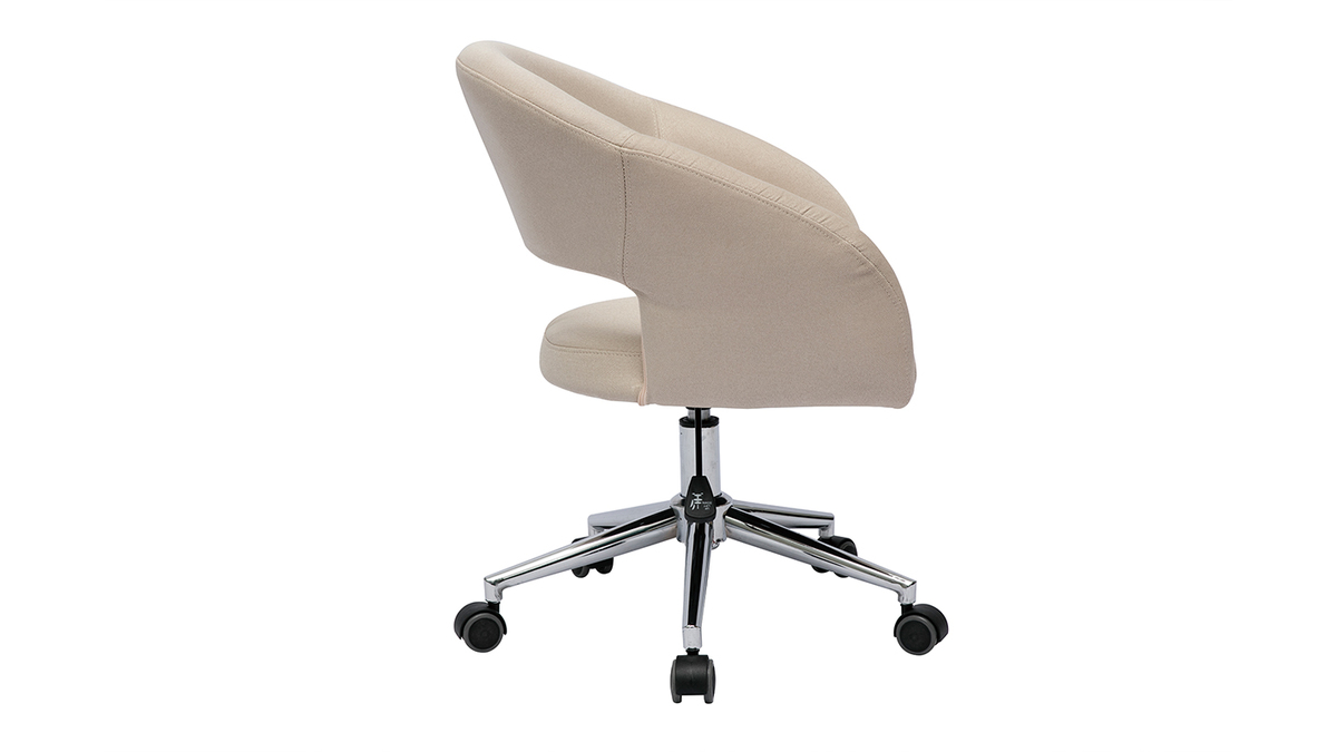 Chaise de bureau à roulettes design en tissu naturel et acier chromé YLA