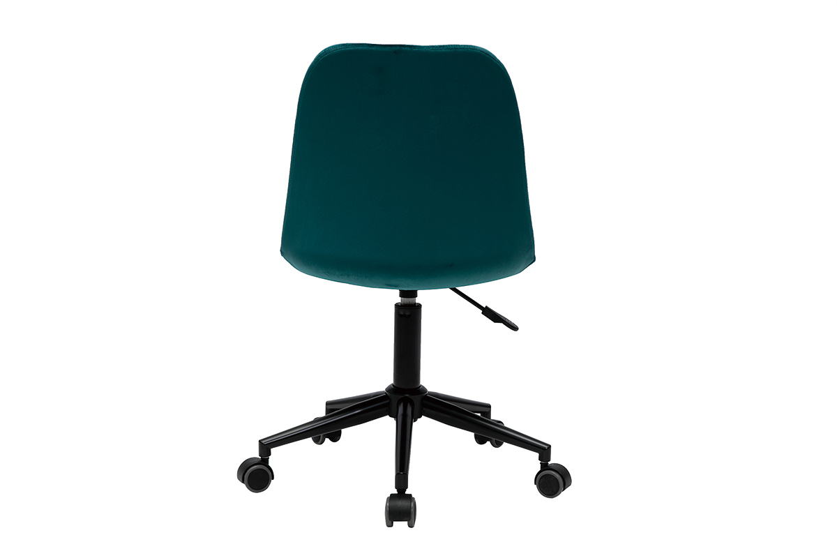 Chaise de bureau � roulettes design en tissu velours bleu p�trole et m�tal noir FUSE
