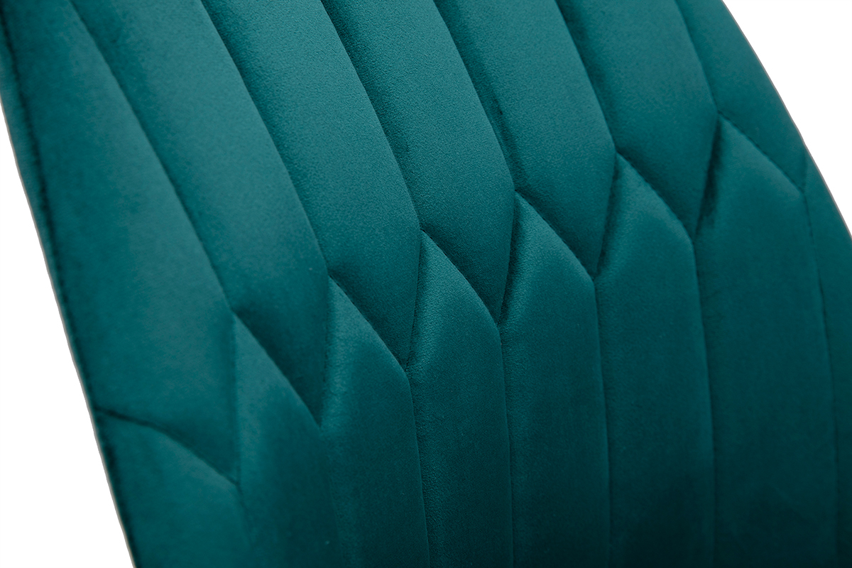 Chaise de bureau � roulettes design en tissu velours bleu p�trole et m�tal noir FUSE