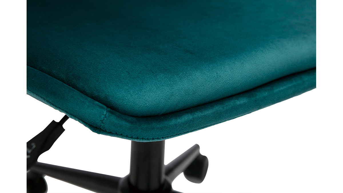 Chaise de bureau à roulettes design en tissu velours bleu pétrole et métal noir FUSE