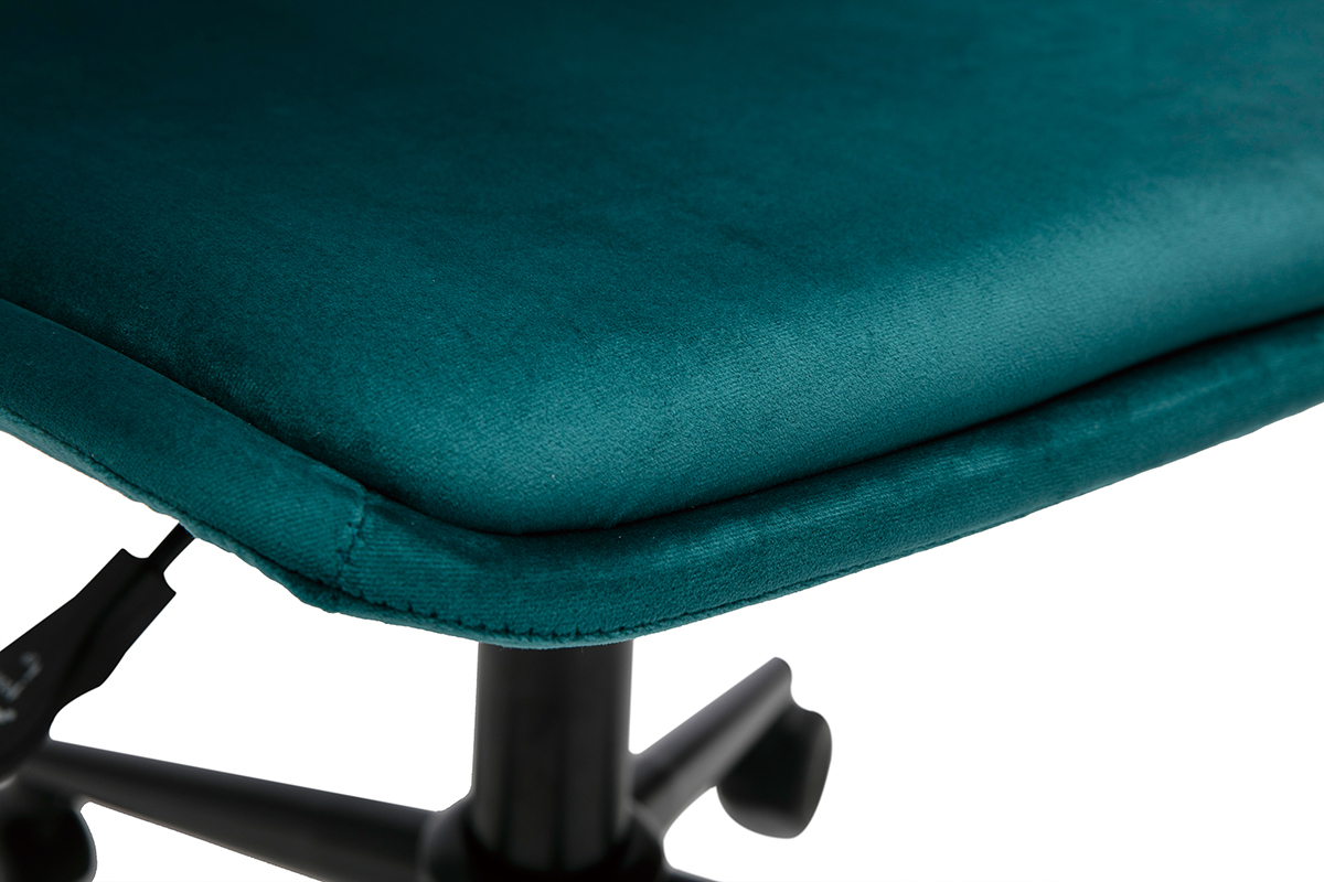 Chaise de bureau � roulettes design en tissu velours bleu p�trole et m�tal noir FUSE