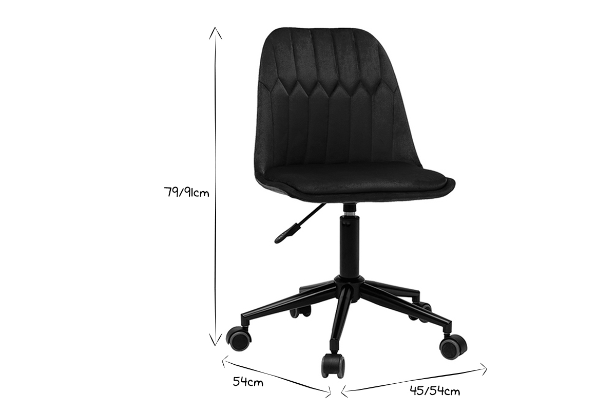 Chaise de bureau � roulettes design en tissu velours bleu p�trole et m�tal noir FUSE