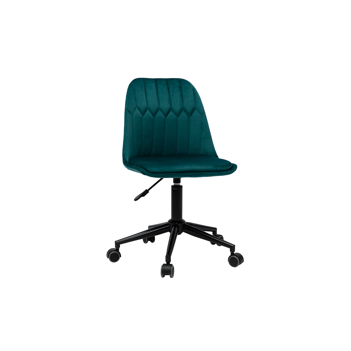 Chaise de bureau à roulettes design en tissu velours bleu pétrole et métal noir FUSE vue1