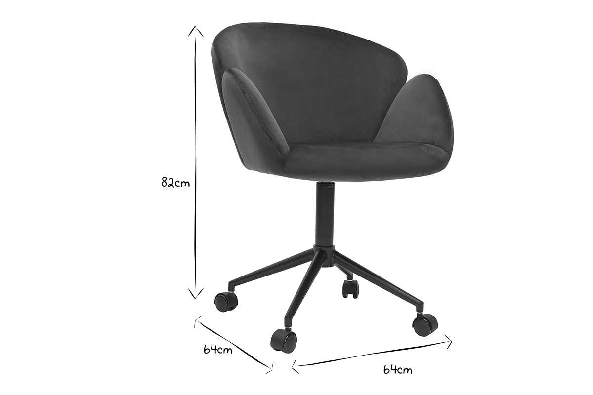 Chaise de bureau � roulettes design en tissu velours gaufr� bleu canard et m�tal noir RHAPSODY