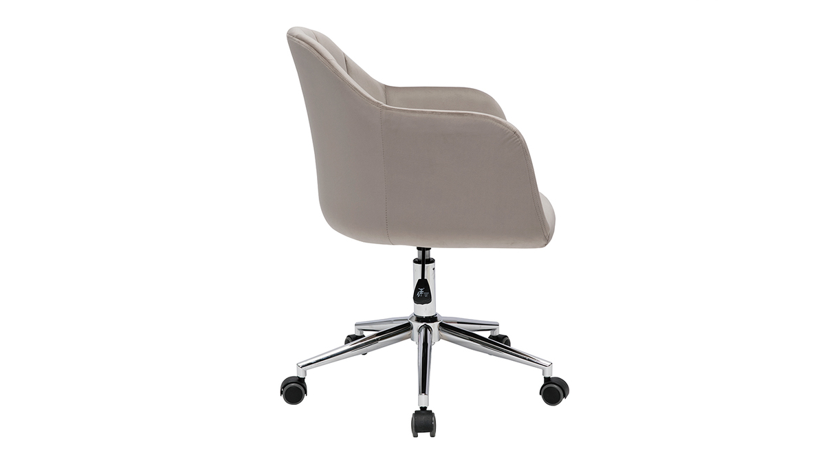 Chaise de bureau à roulettes design en tissu velours taupe et acier chromé MILLY