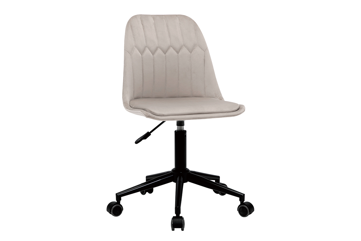 Chaise de bureau � roulettes design en tissu velours taupe et m�tal noir FUSE