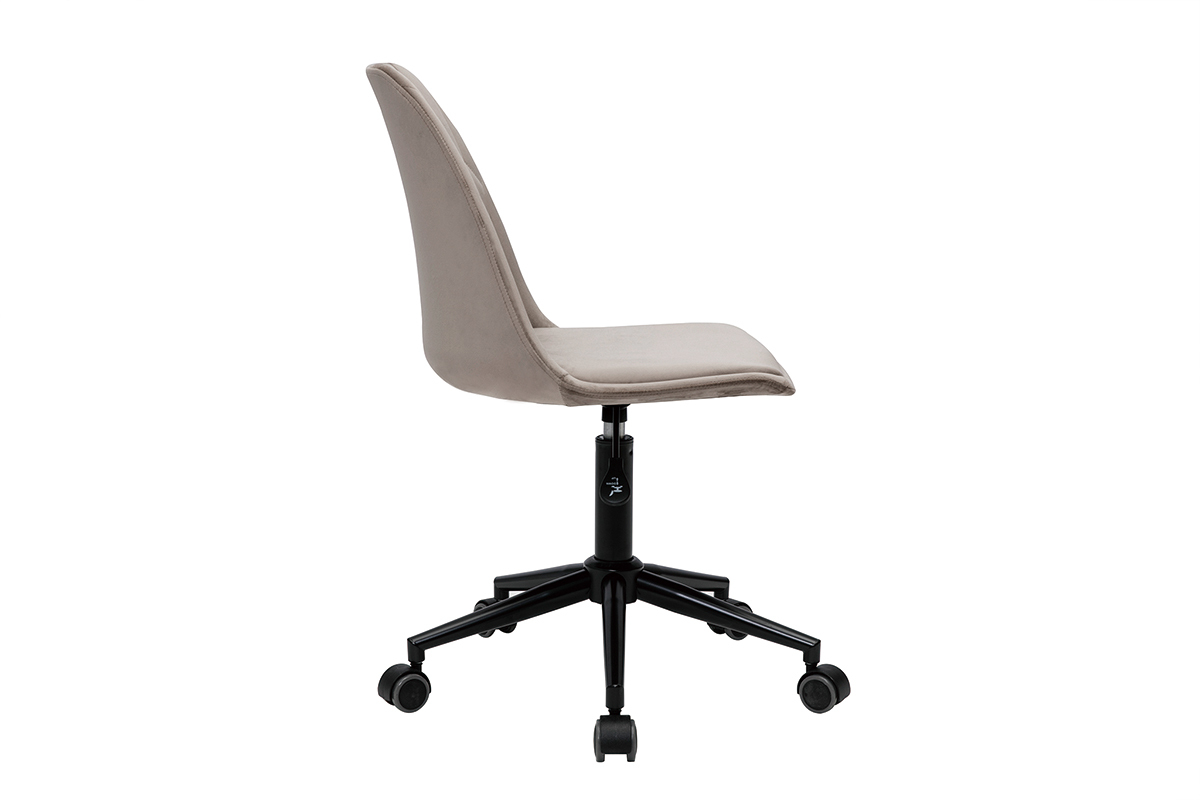 Chaise de bureau � roulettes design en tissu velours taupe et m�tal noir FUSE