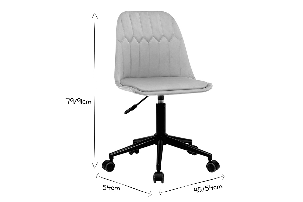 Chaise de bureau � roulettes design en tissu velours taupe et m�tal noir FUSE