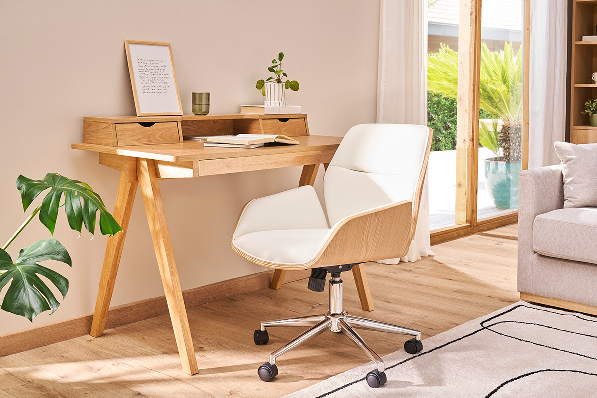 Chaise de bureau  roulettes design noir, bois fonc et mtal noir MARLOW