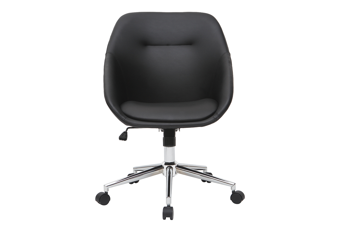Chaise de bureau � roulettes design noir et acier chrom� COLIN