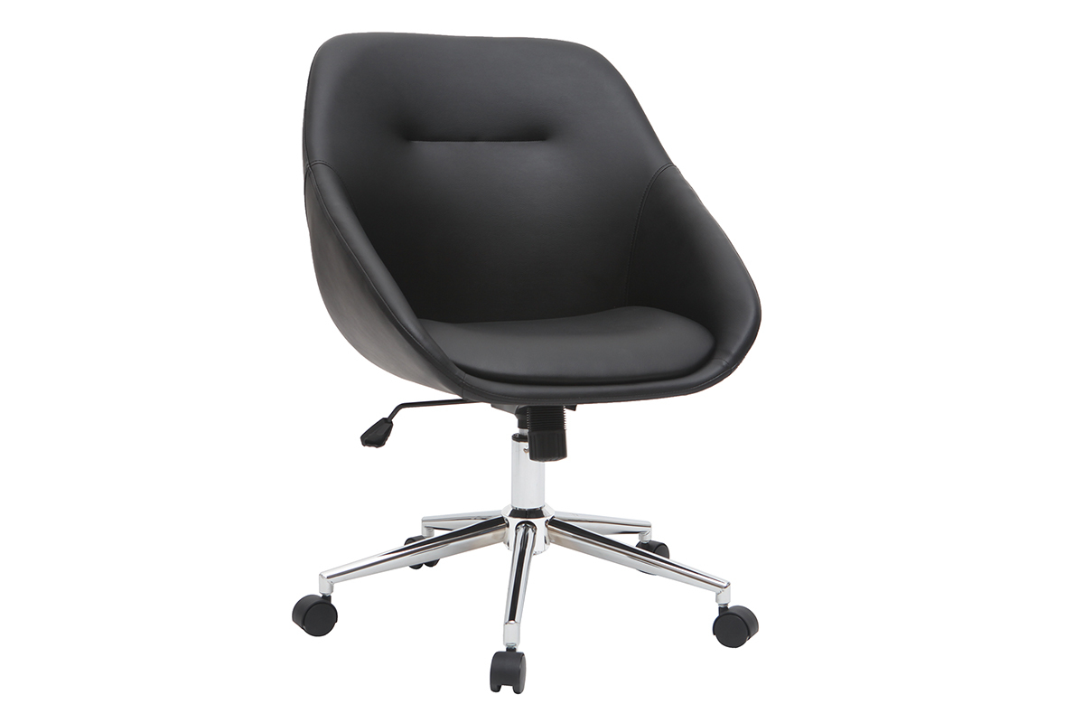 Chaise de bureau � roulettes design noir et acier chrom� COLIN