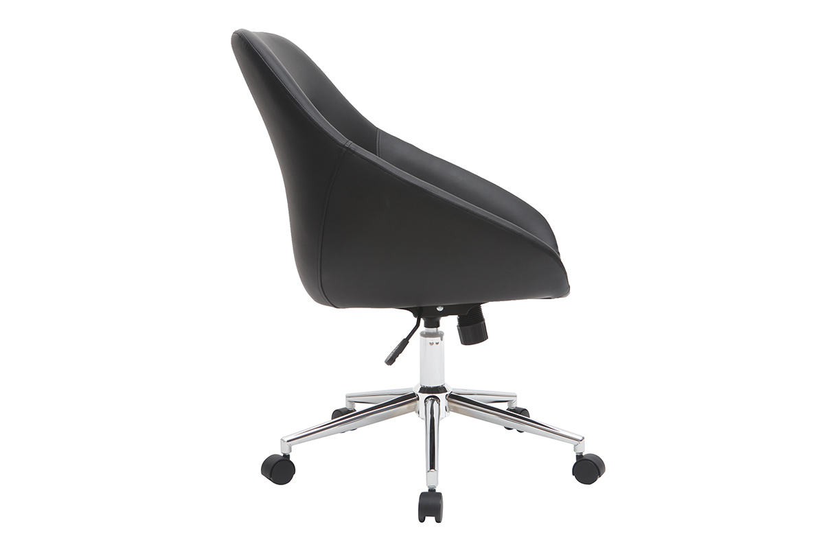 Chaise de bureau � roulettes design noir et acier chrom� COLIN