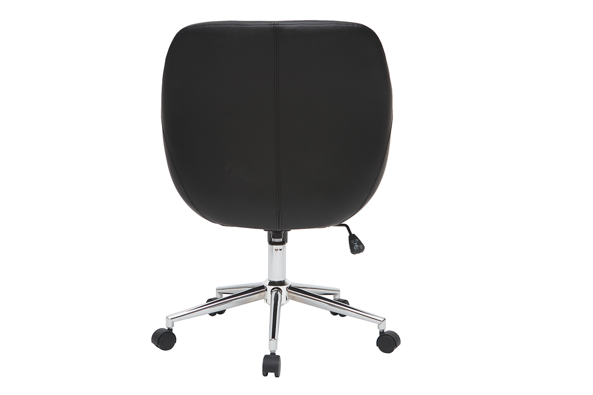 Chaise de bureau � roulettes design noir et acier chrom� COLIN