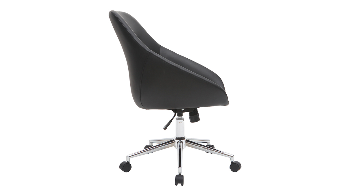 Chaise de bureau à roulettes design noir et acier chromé COLIN - Miliboo & Stéphane Plaza