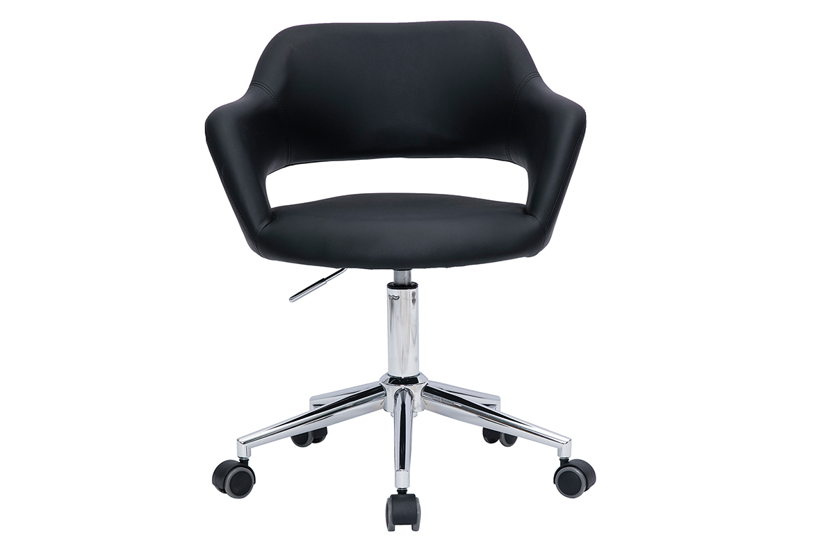 Chaise de bureau � roulettes design noir et acier chrom� JESSY