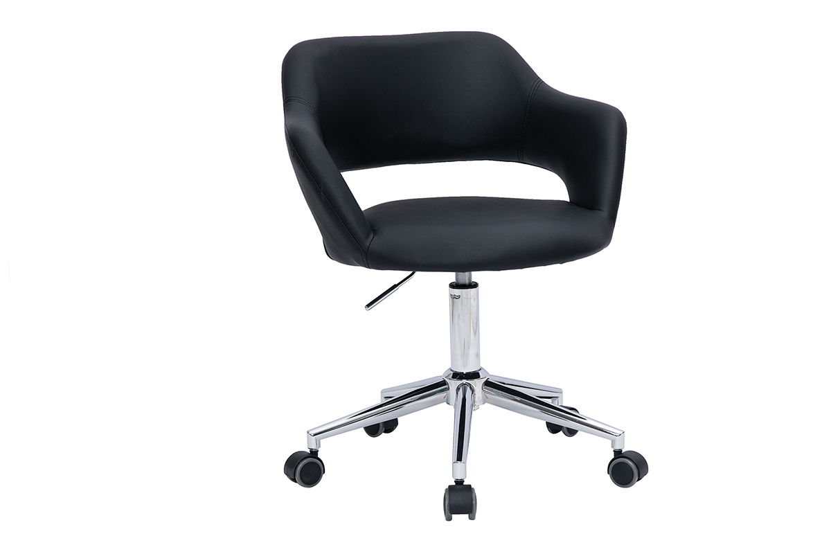 Chaise de bureau � roulettes design noir et acier chrom� JESSY