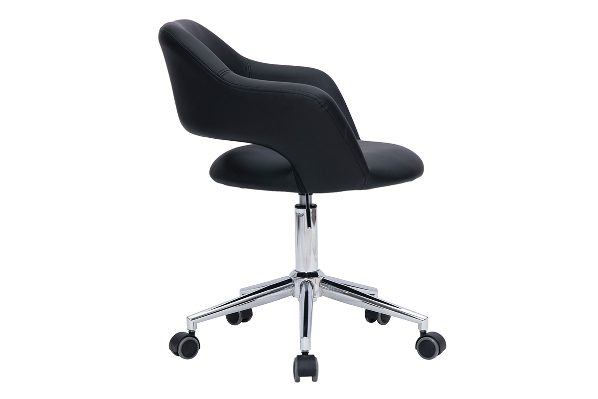 Chaise de bureau � roulettes design noir et acier chrom� JESSY