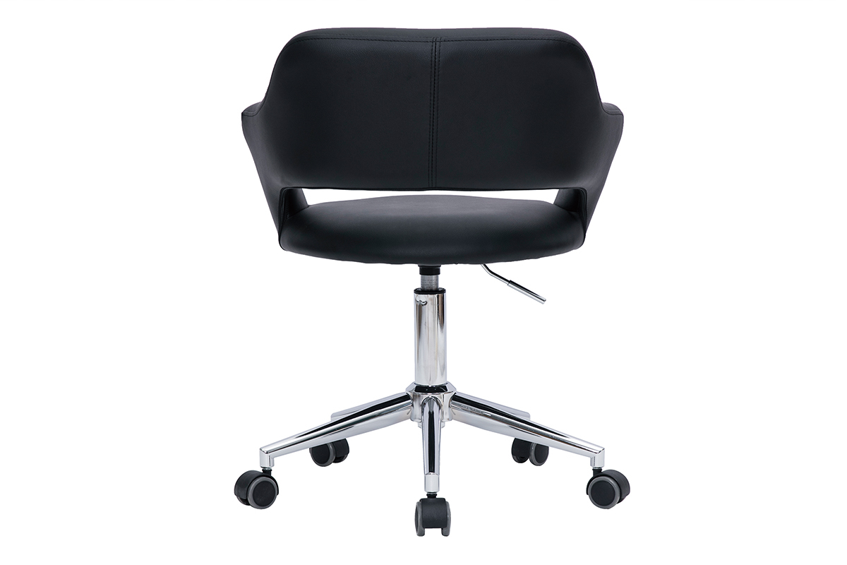Chaise de bureau � roulettes design noir et acier chrom� JESSY