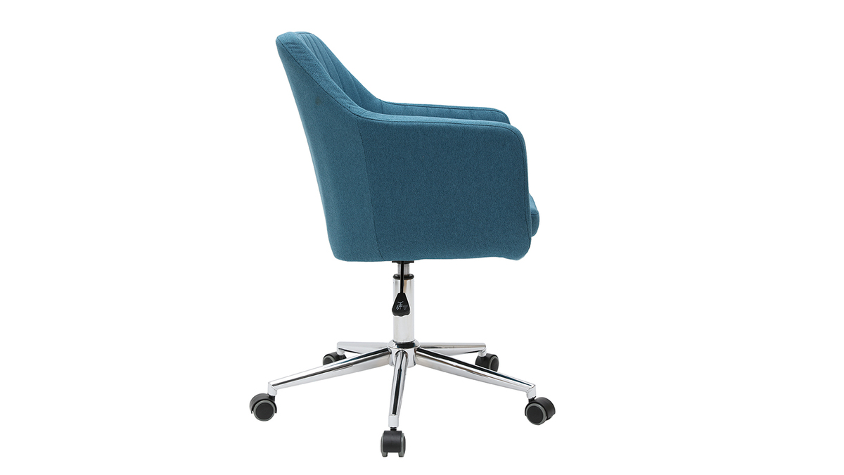 Chaise de bureau à roulettes en tissu bleu canard et acier chromé ALEYNA - Miliboo & Stéphane Plaza