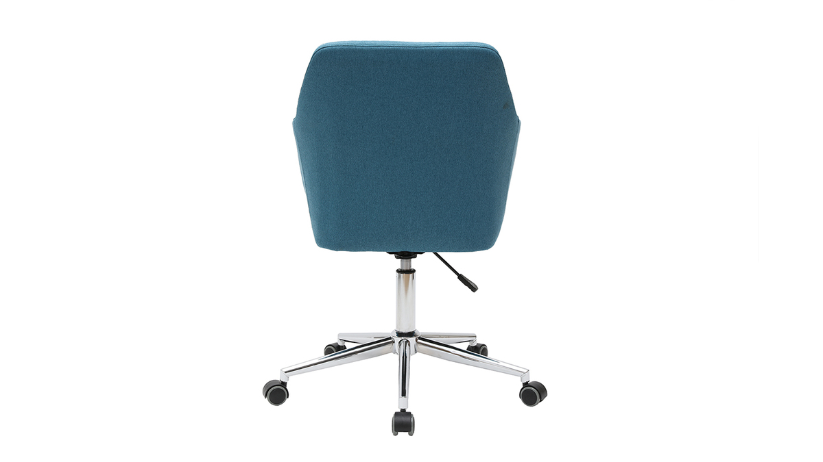 Chaise de bureau à roulettes en tissu bleu canard et acier chromé ALEYNA - Miliboo & Stéphane Plaza