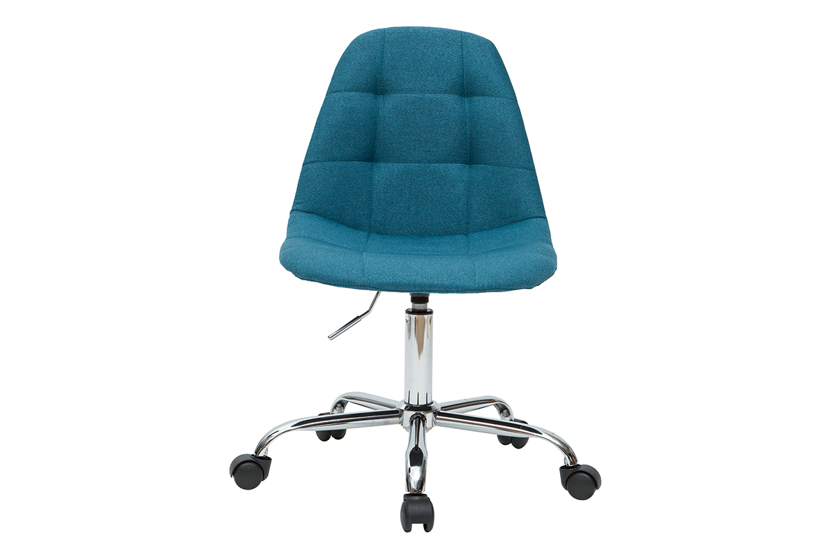 Chaise de bureau � roulettes en tissu bleu p�trole et acier chrom� COX