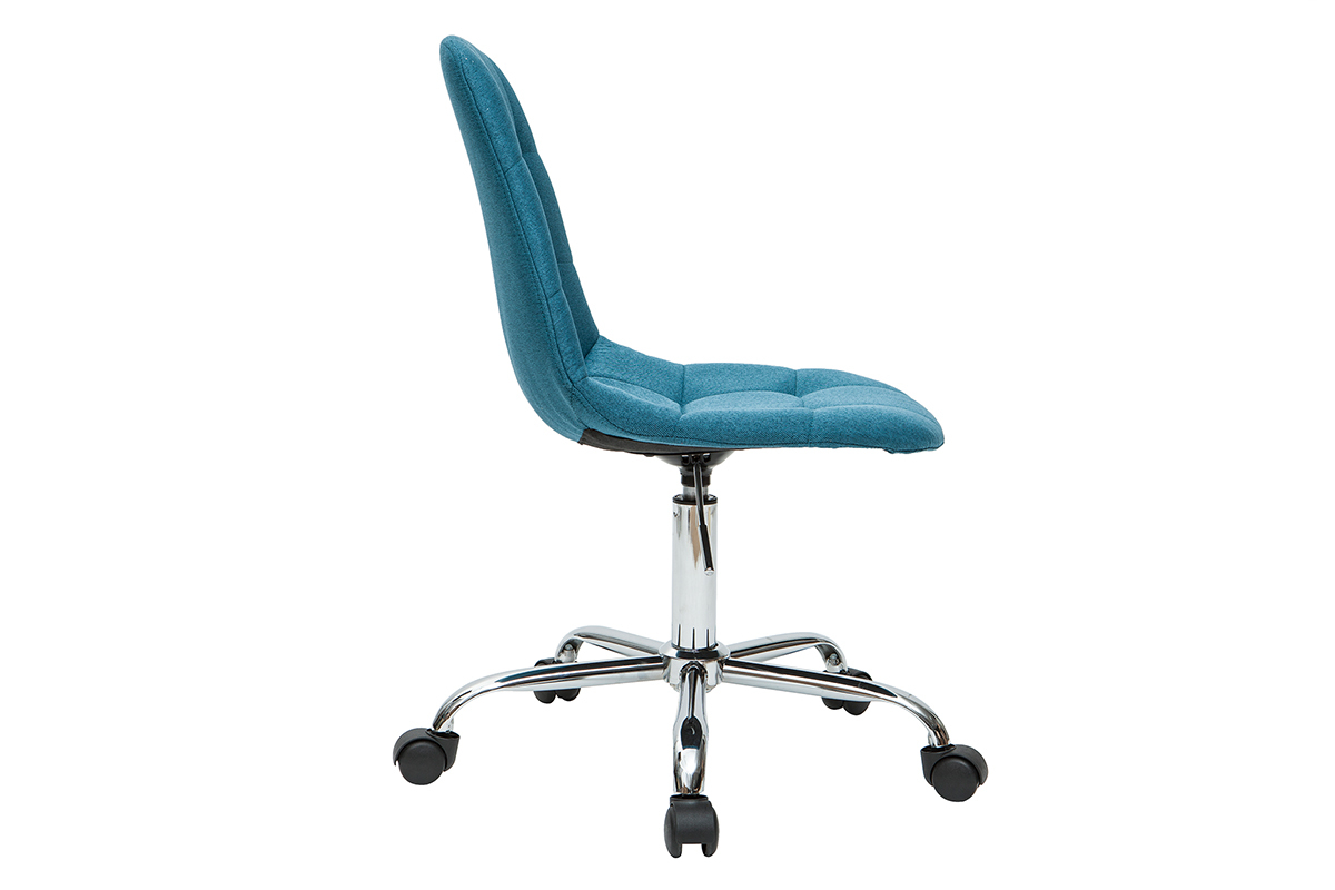 Chaise de bureau � roulettes en tissu bleu p�trole et acier chrom� COX