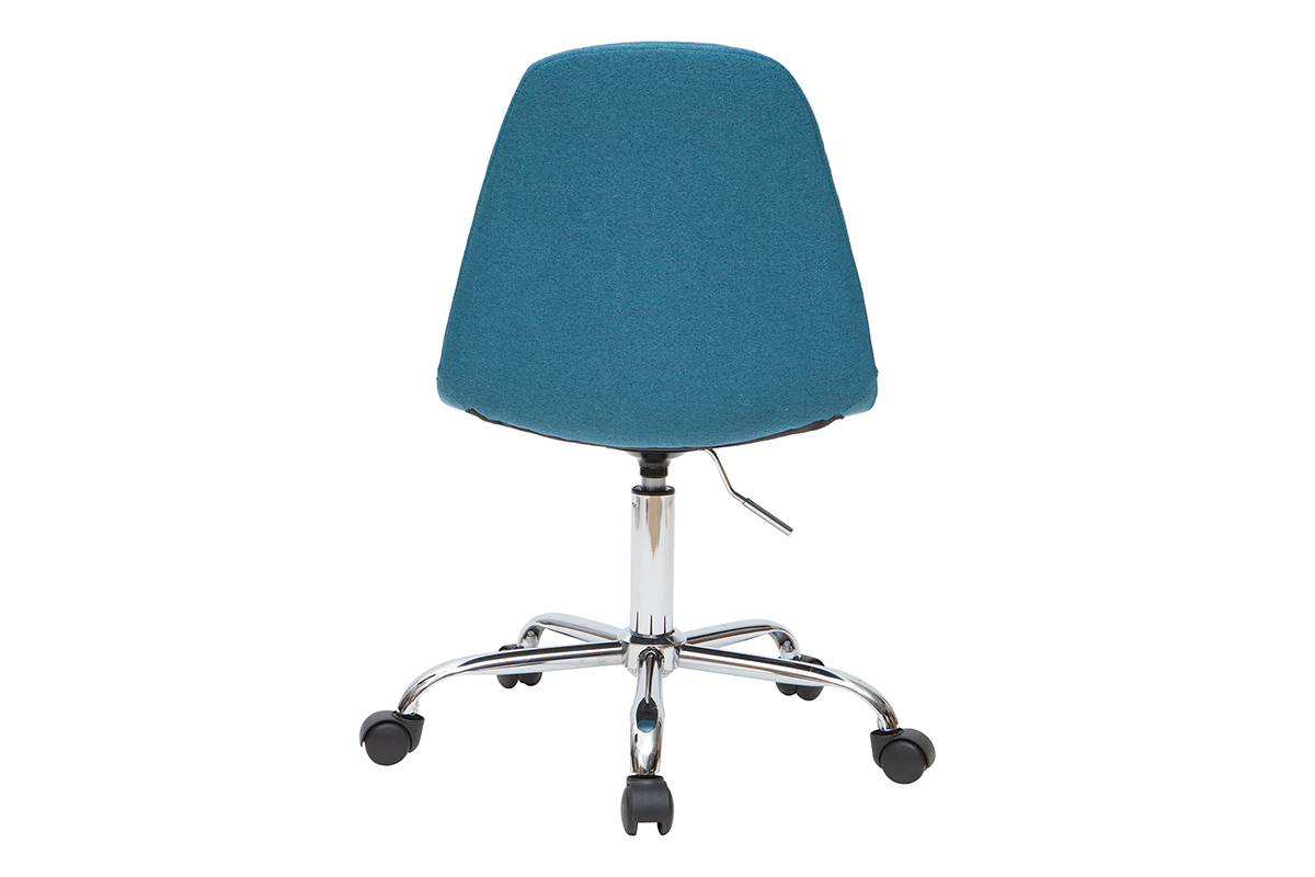Chaise de bureau � roulettes en tissu bleu p�trole et acier chrom� COX