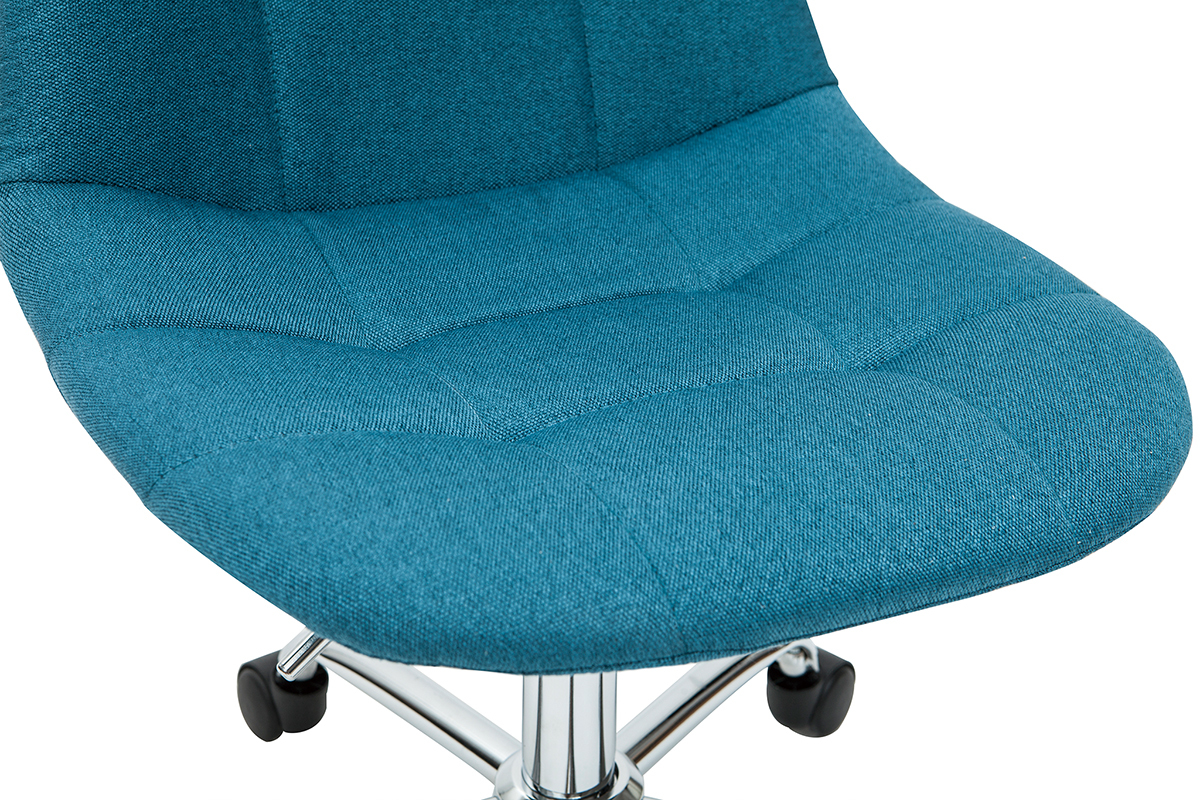 Chaise de bureau � roulettes en tissu bleu p�trole et acier chrom� COX