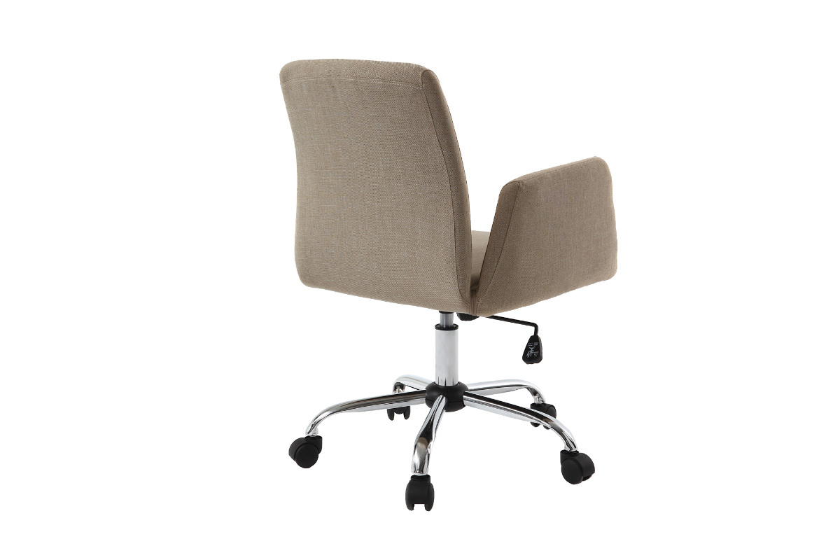 Chaise de bureau � roulettes en tissu cr�me et acier chrom� ARIEL