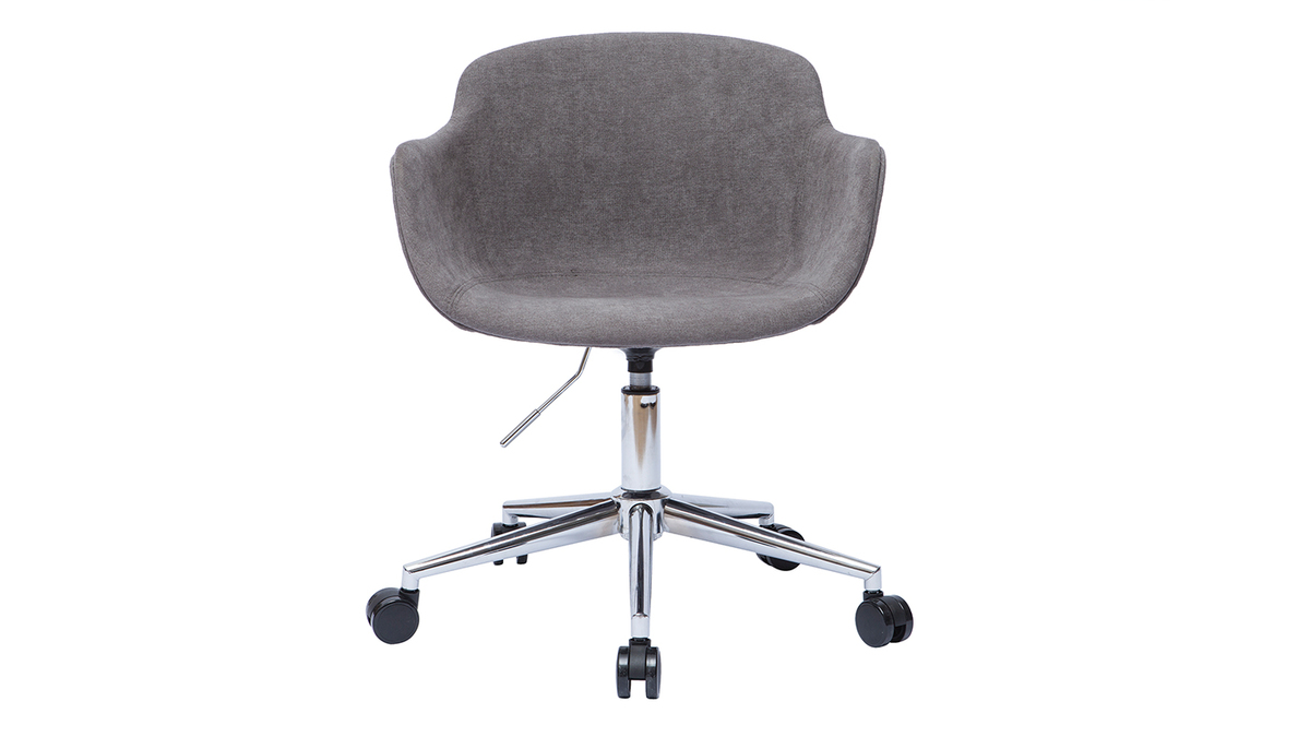 Chaise de bureau  roulettes en tissu effet velours gris et acier chrom AARON