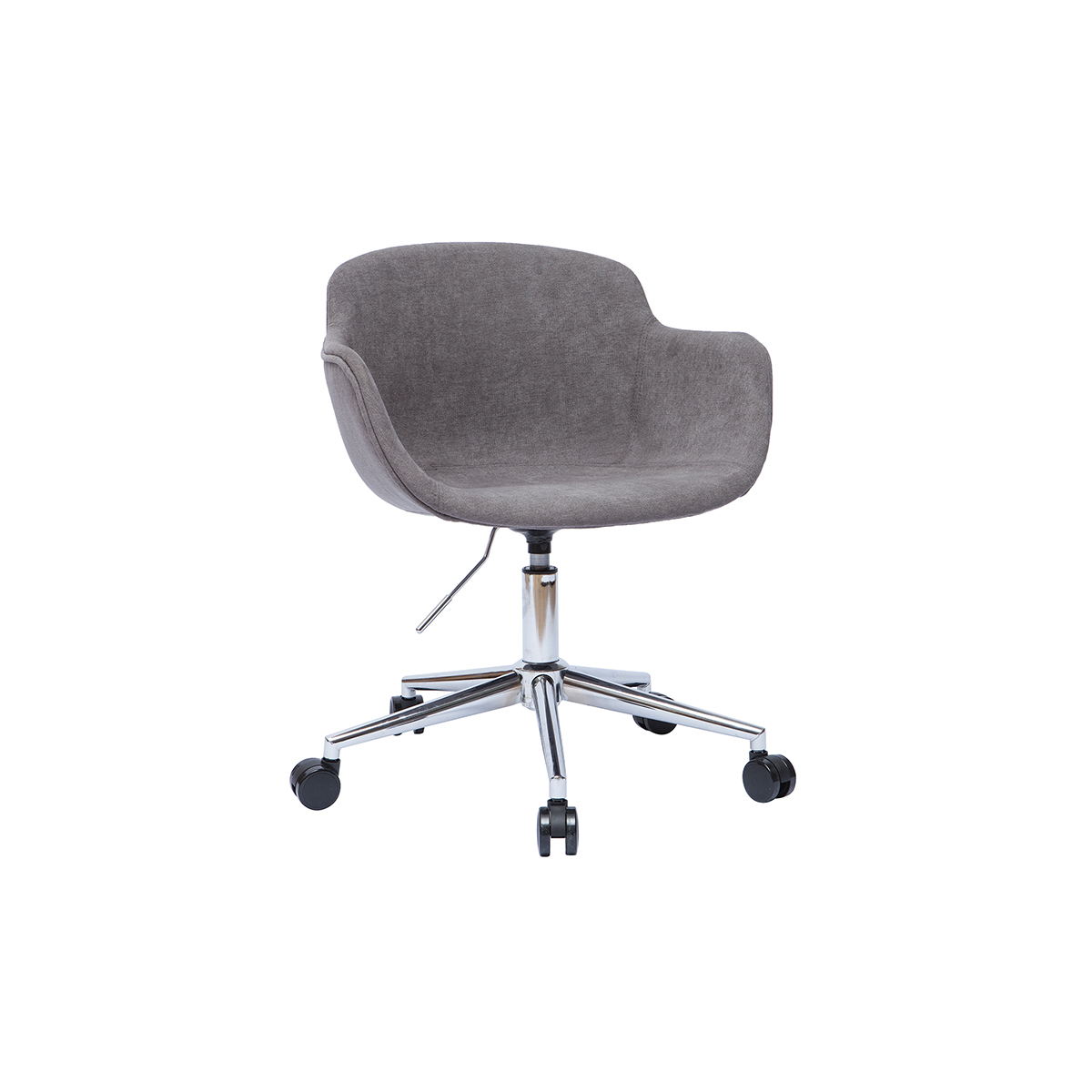Chaise de bureau à roulettes en tissu effet velours gris et acier chromé AARON vue1