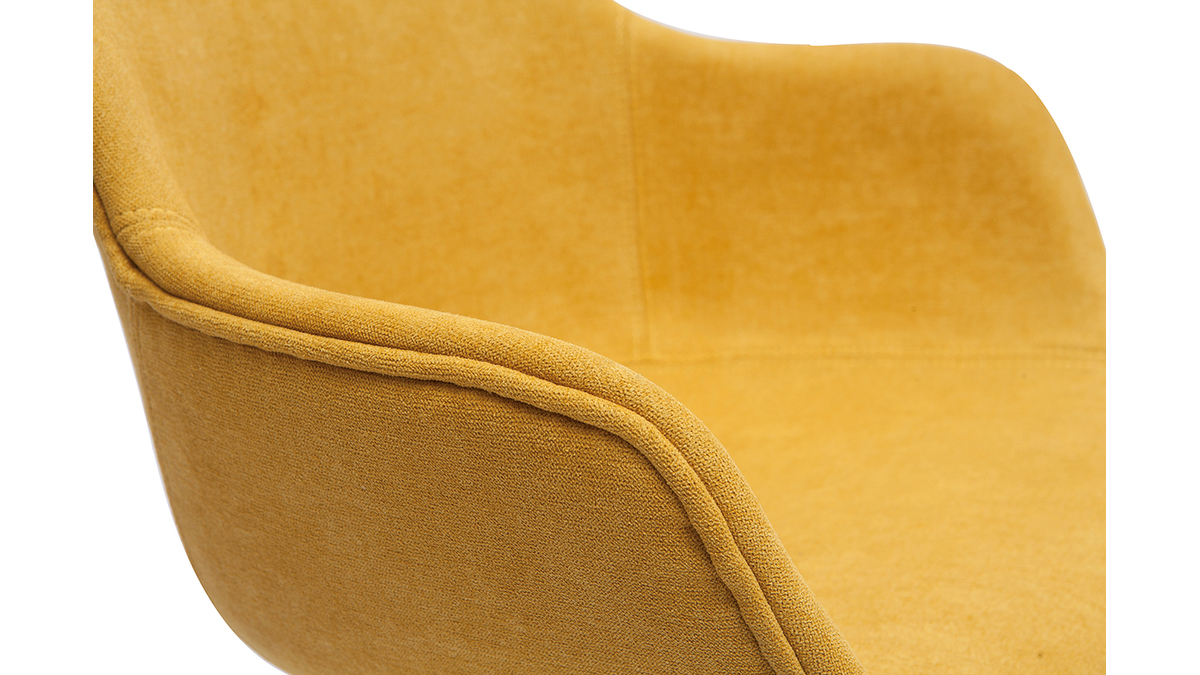 Chaise de bureau à roulettes en tissu effet velours jaune moutarde et acier chromé AARON