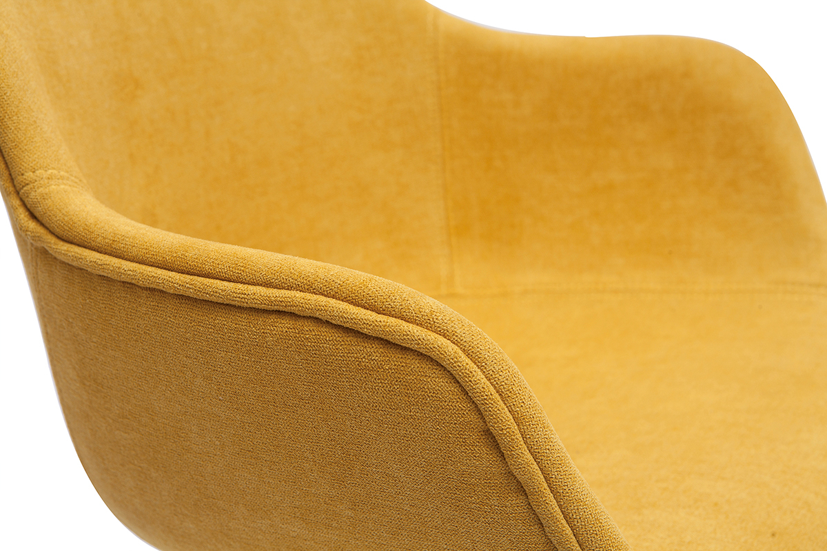 Chaise de bureau  roulettes en tissu effet velours jaune moutarde et acier chrom AARON