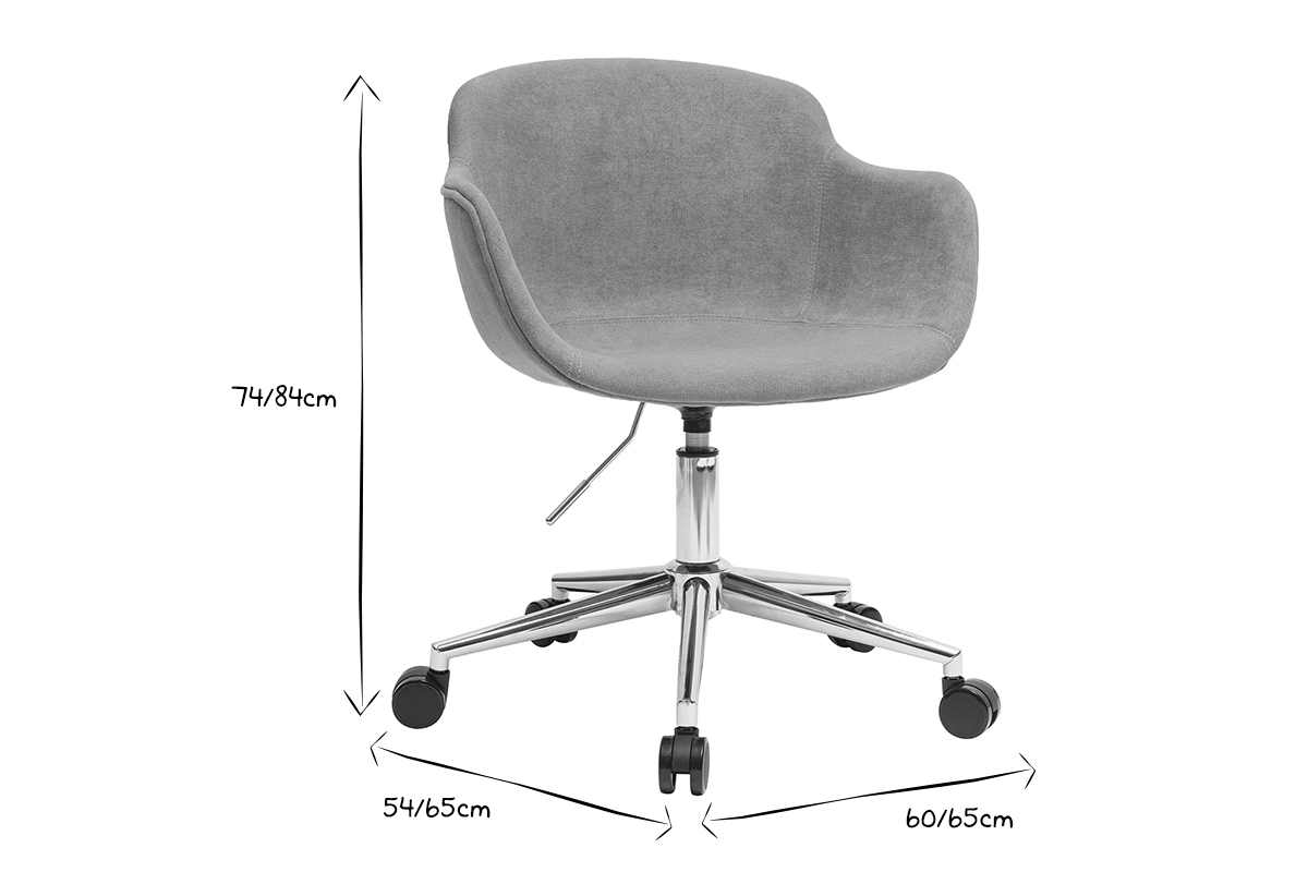 Chaise de bureau  roulettes en tissu effet velours jaune moutarde et acier chrom AARON