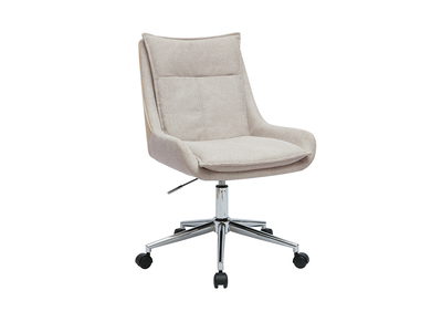Chaise de bureau à roulettes en tissu effet velours texturé beige et métal chromé BLAISE