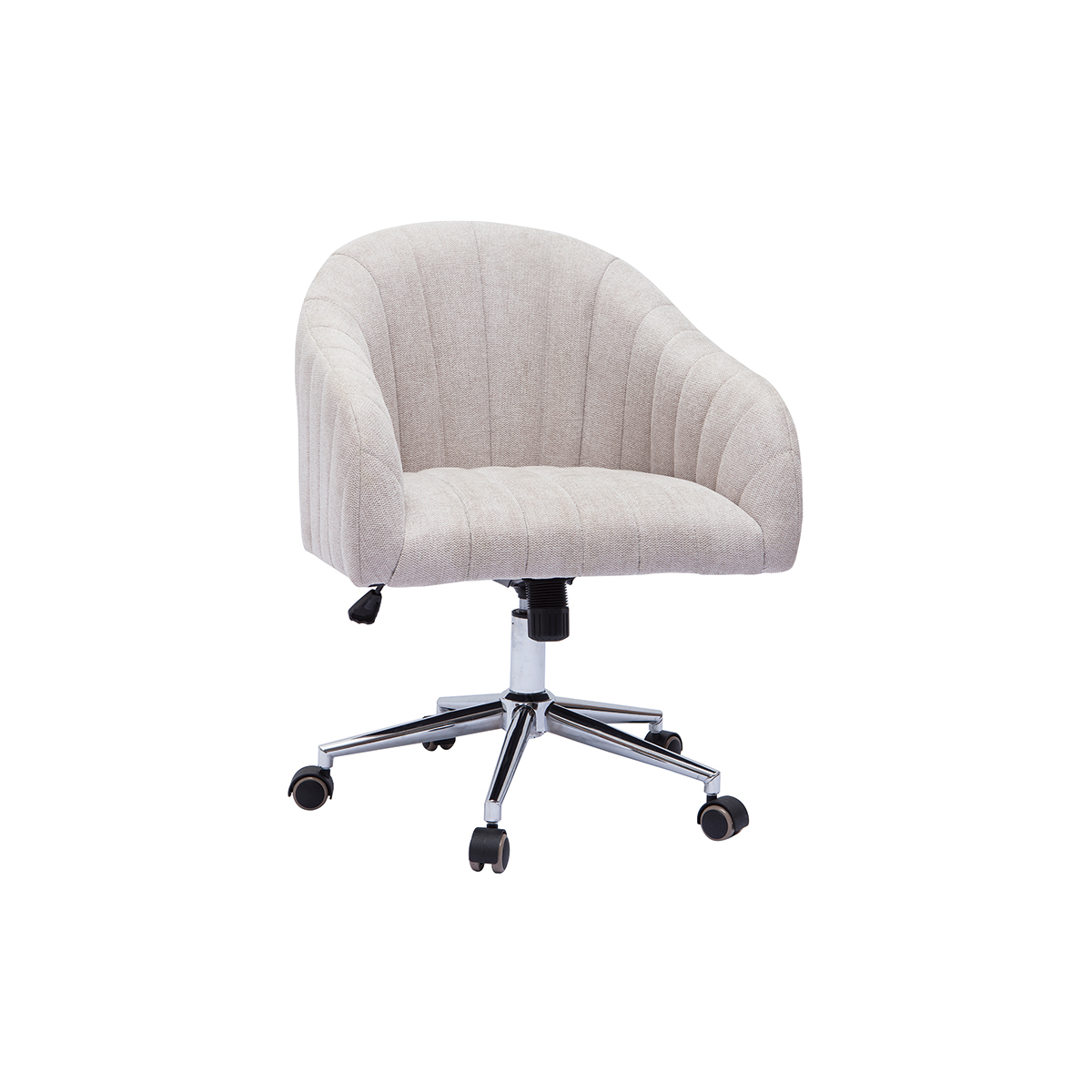 Chaise de bureau à roulettes en tissu effet velours texturé beige naturel et acier chromé ROMI vue1