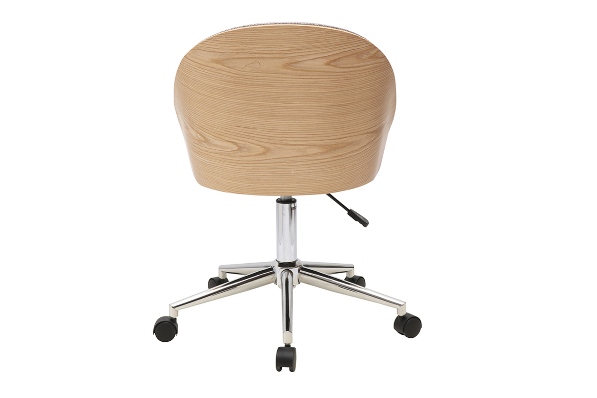 Chaise de bureau Tucson dossier bois clair, base m�tal chrom�, vue arri�re.