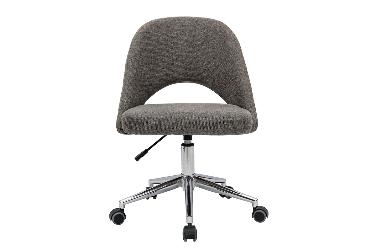 Chaise de bureau � roulettes en tissu effet velours textur� gris et acier chrom� COSETTE