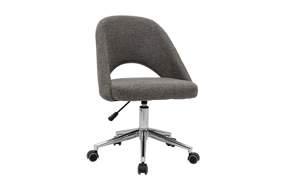 Chaise de bureau � roulettes en tissu effet velours textur� gris et acier chrom� COSETTE