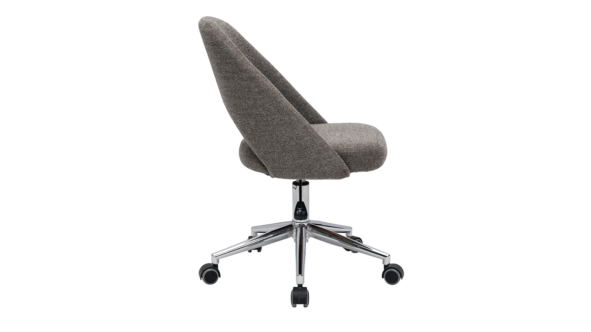Chaise de bureau à roulettes en tissu effet velours texturé gris et acier chromé COSETTE